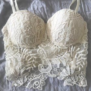 NWT Bebe Cream Bustier Club Crop Top, Size XS